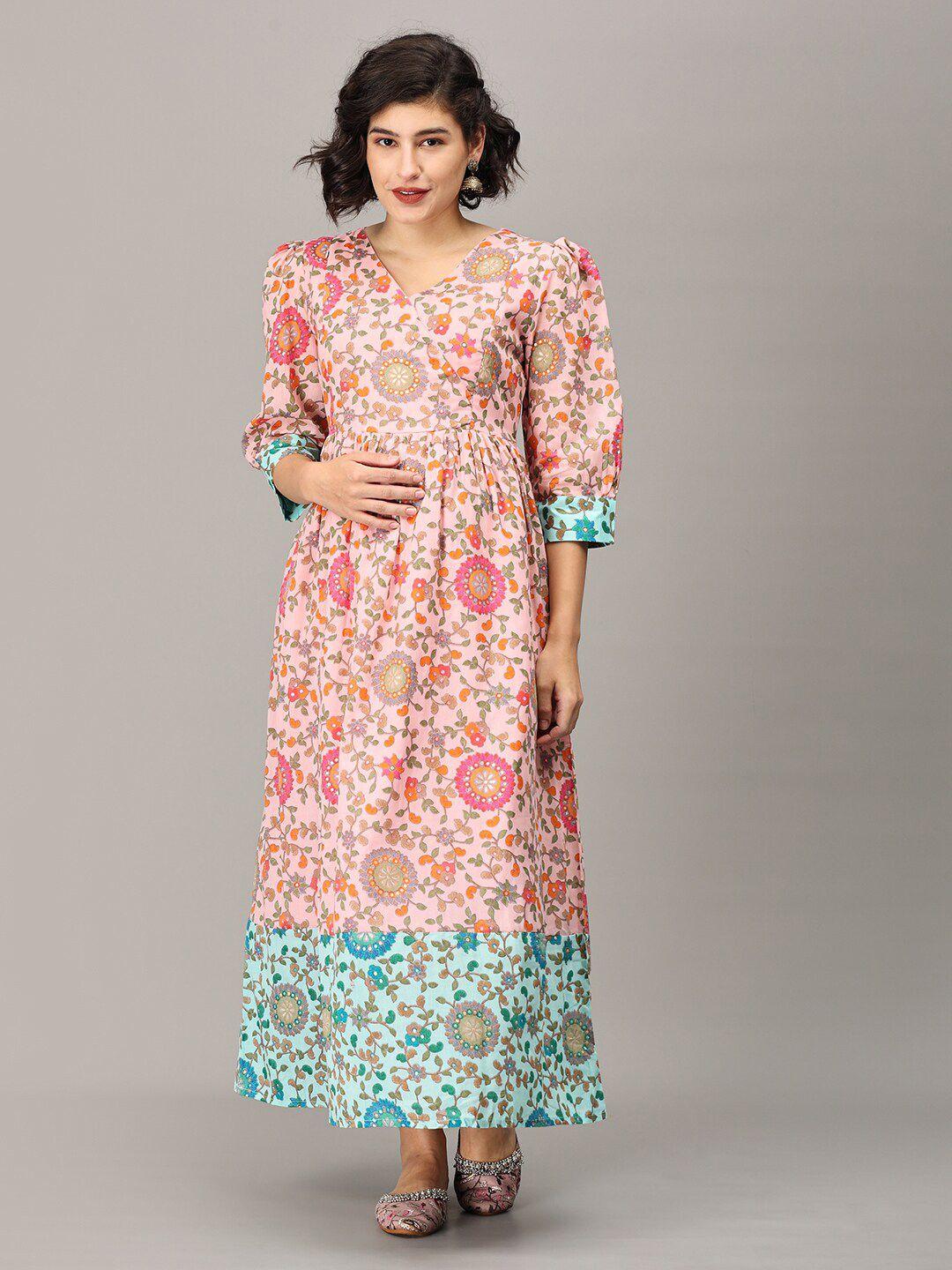 the mom store pink floral print maxi dress