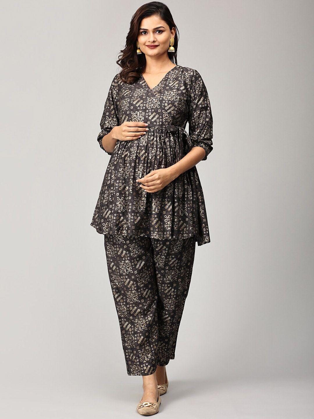 the mom store printed maternity tunic & trousers co-ords