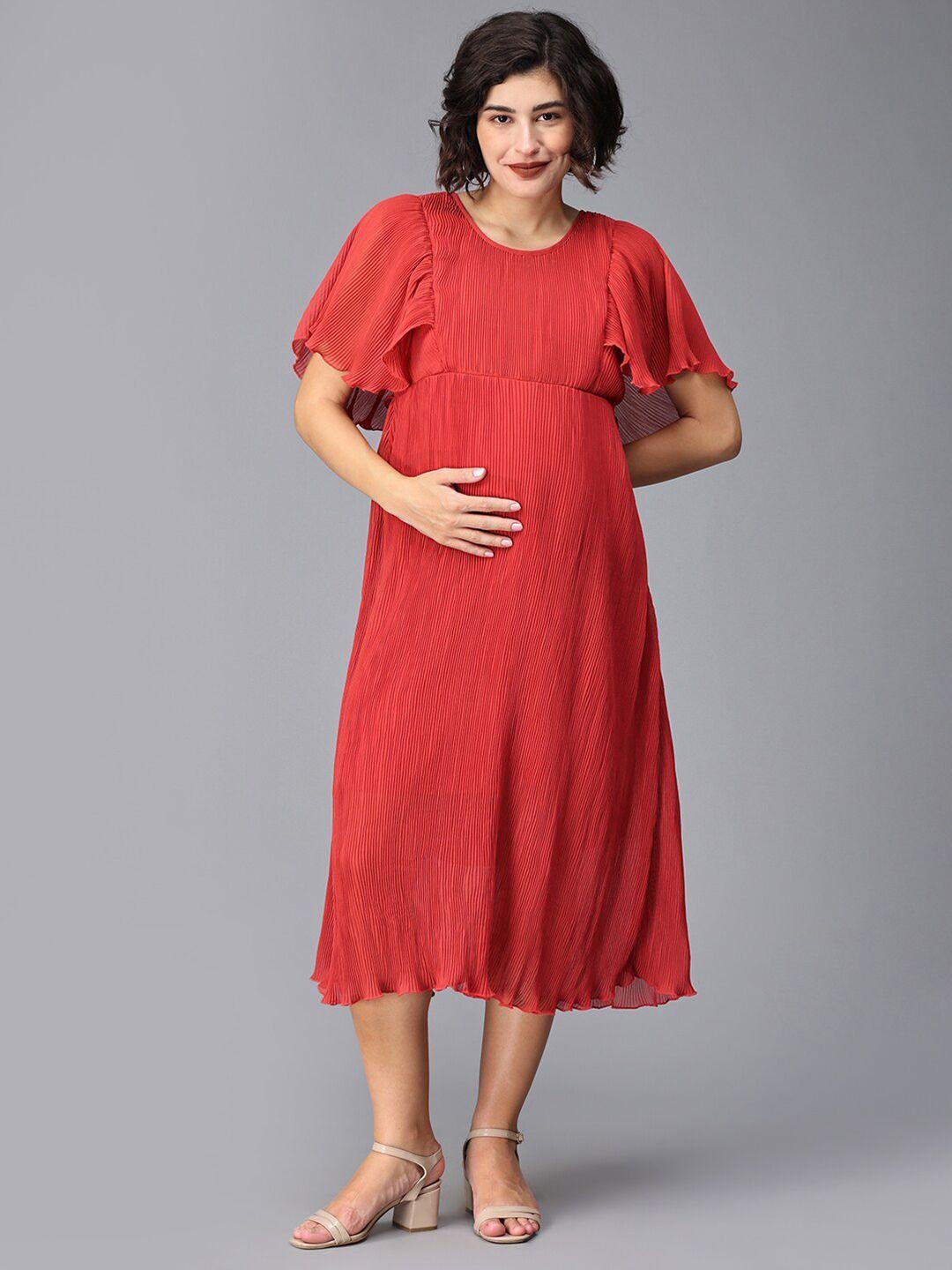 the mom store self design flared sleeves a-line midi maternity dress
