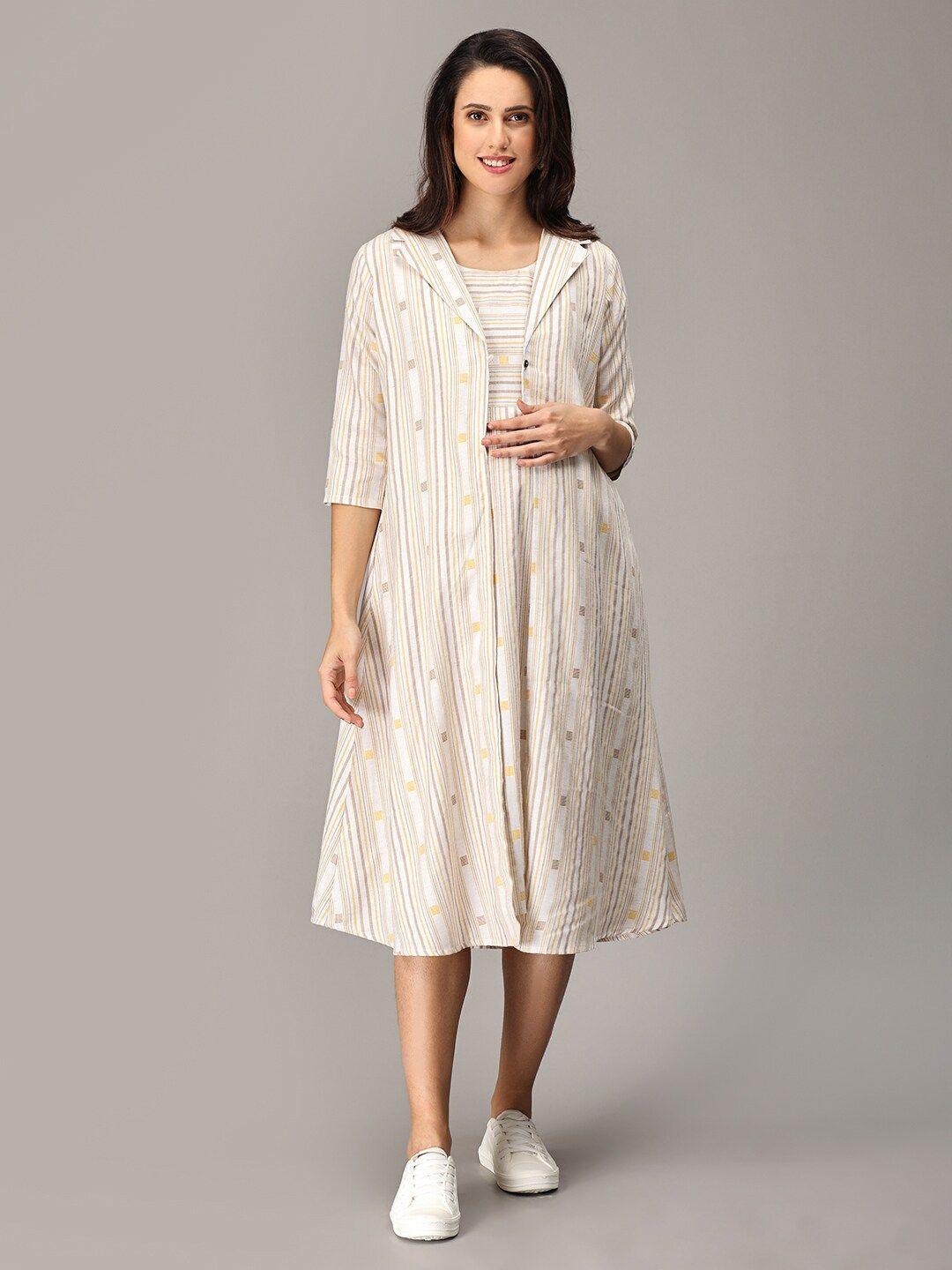 the mom store striped a-line cotton maternity midi dress