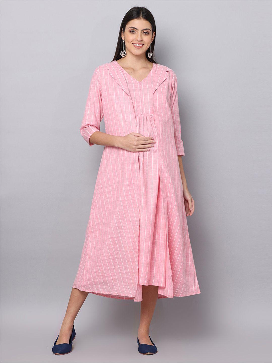 the mom store striped a-line midi maternity and nursing shacket set
