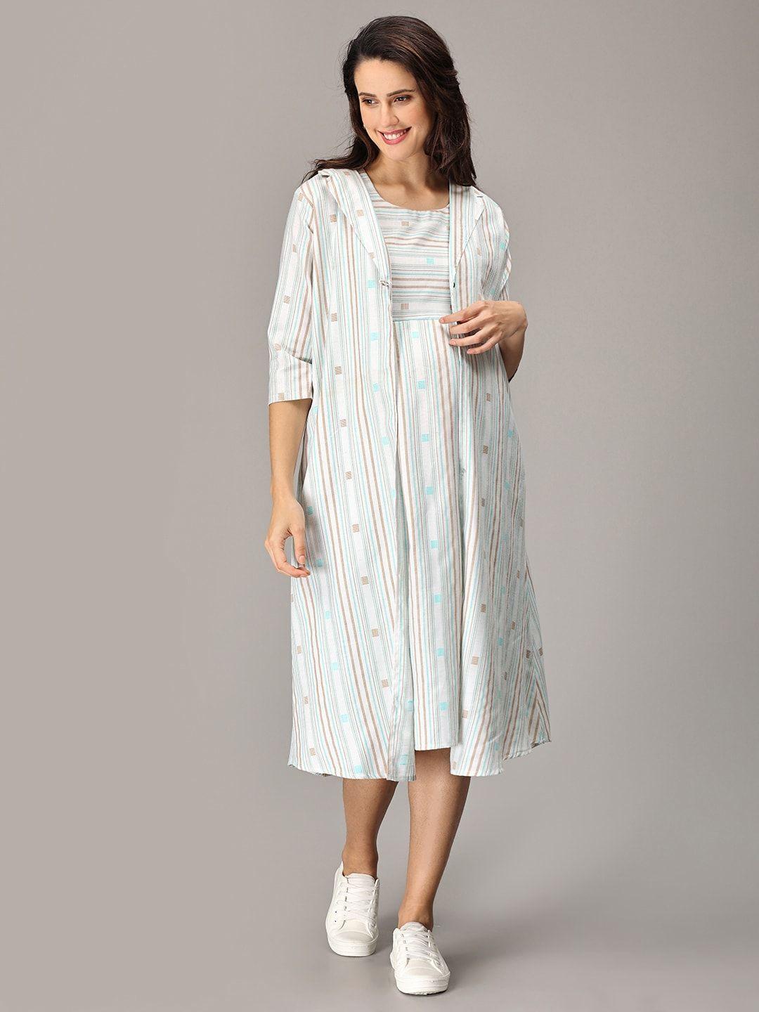 the mom store striped a-line midi maternity dress with jacket