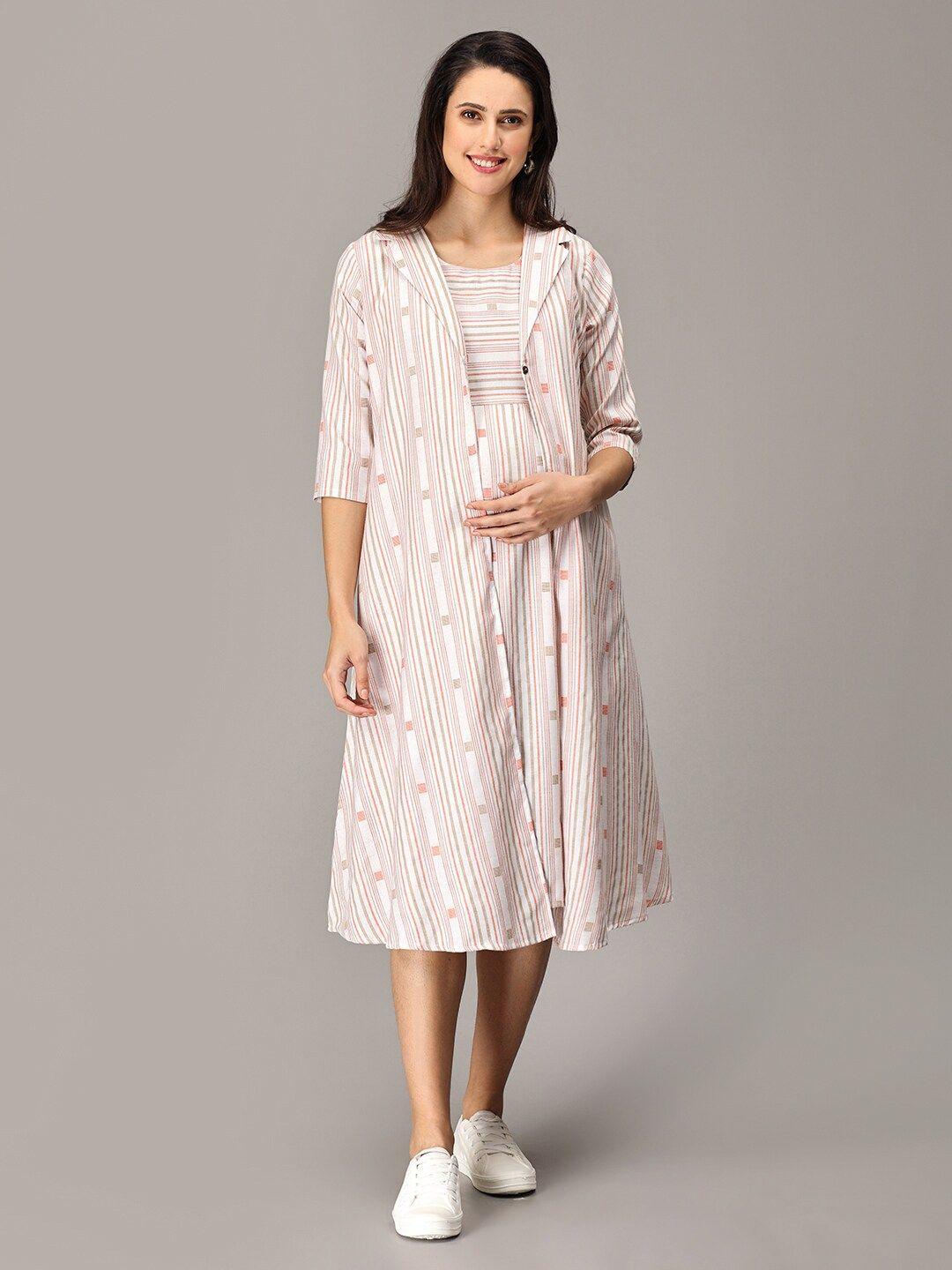 the mom store striped a-line midi maternity dress with jacket