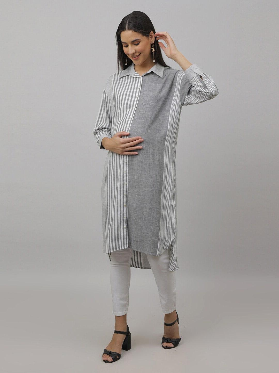 the mom store striped midi maternity cotton a-line dress