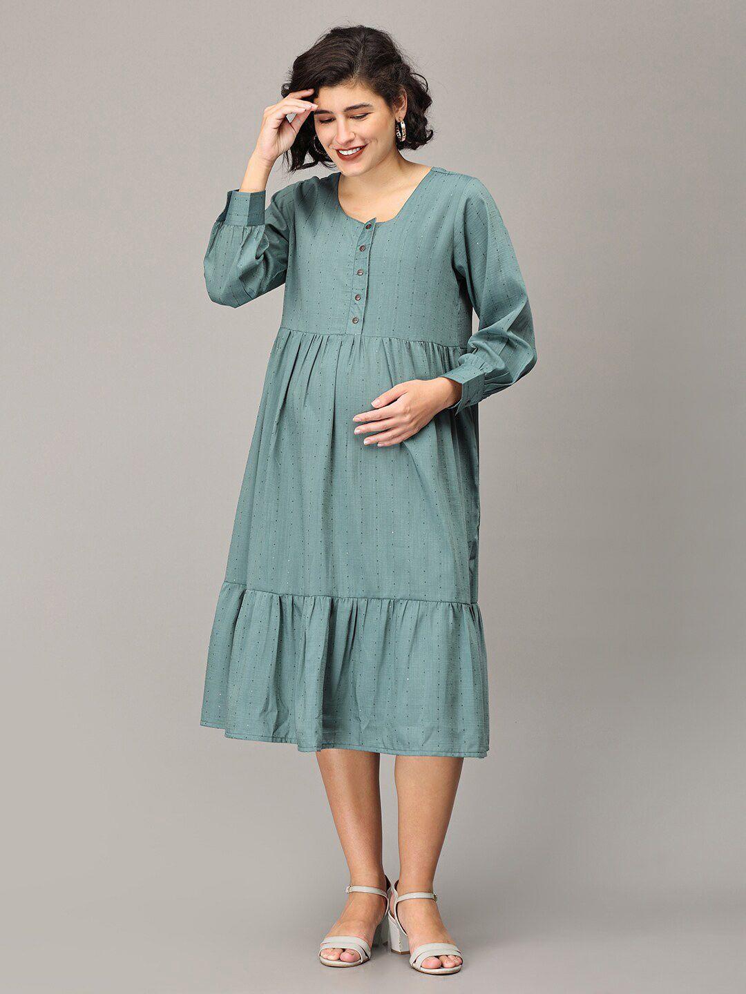 the mom store teal a-line midi dress