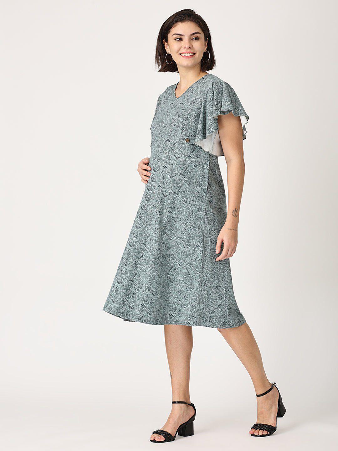 the mom store teal green printed maternity a-line dress