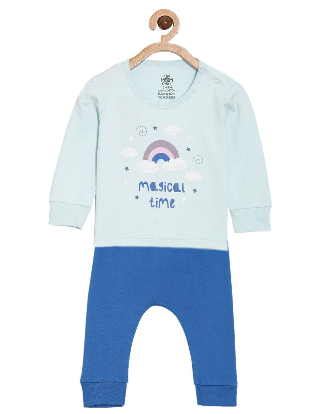 the mom store unisex kids blue & white printed t-shirt with pyjamas