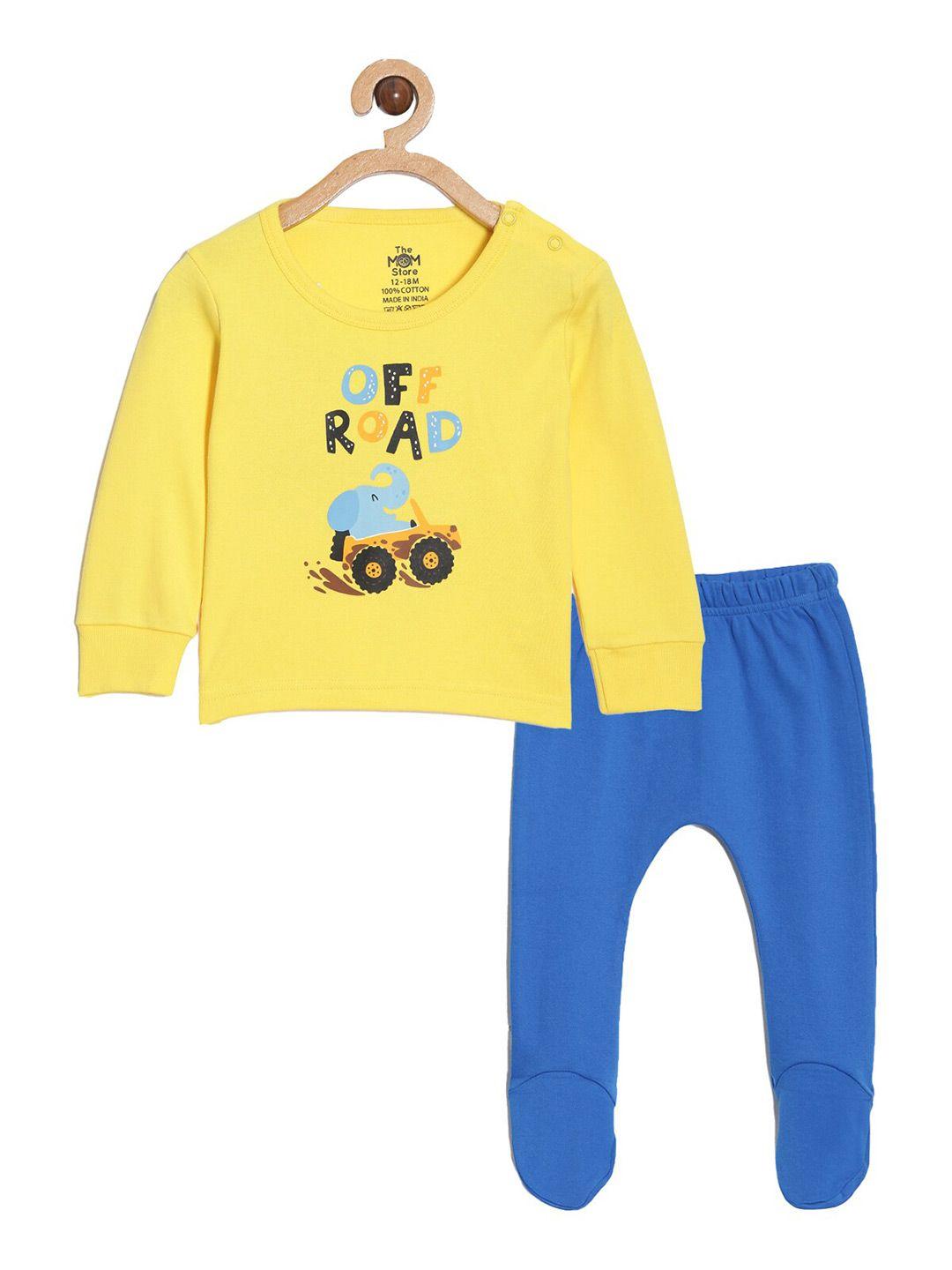 the mom store unisex kids blue & yellow printed t-shirt with pyjamas