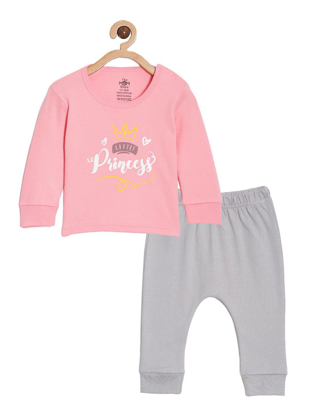 the mom store unisex kids grey & pink printed t-shirt with trousers