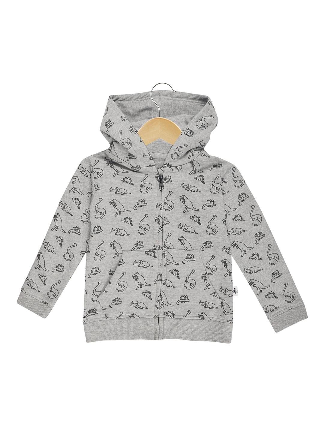 the mom store unisex kids grey printed hooded sweatshirt