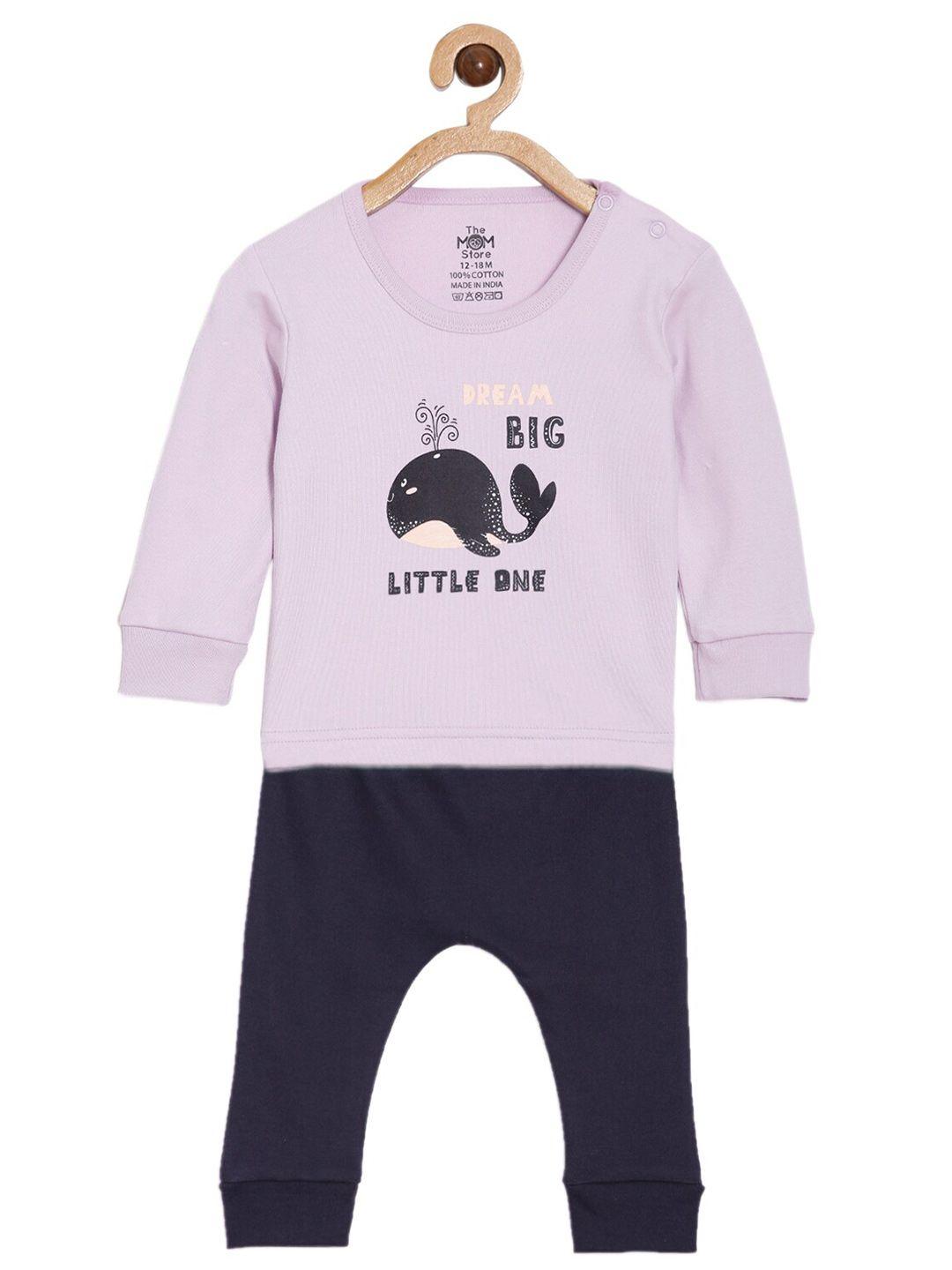 the mom store unisex kids lavender & navy blue printed t-shirt with pyjamas