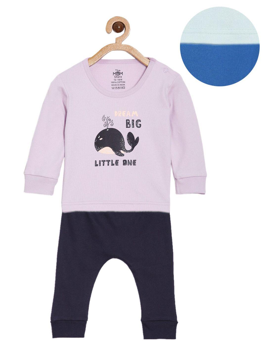 the mom store unisex kids pink & blue printed t-shirt with trousers