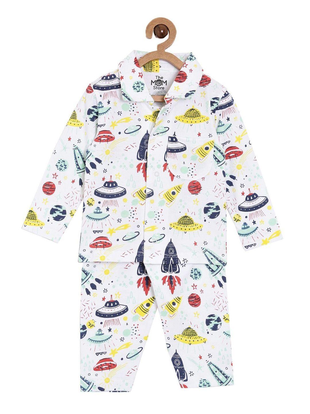 the mom store unisex kids white & red printed night suit