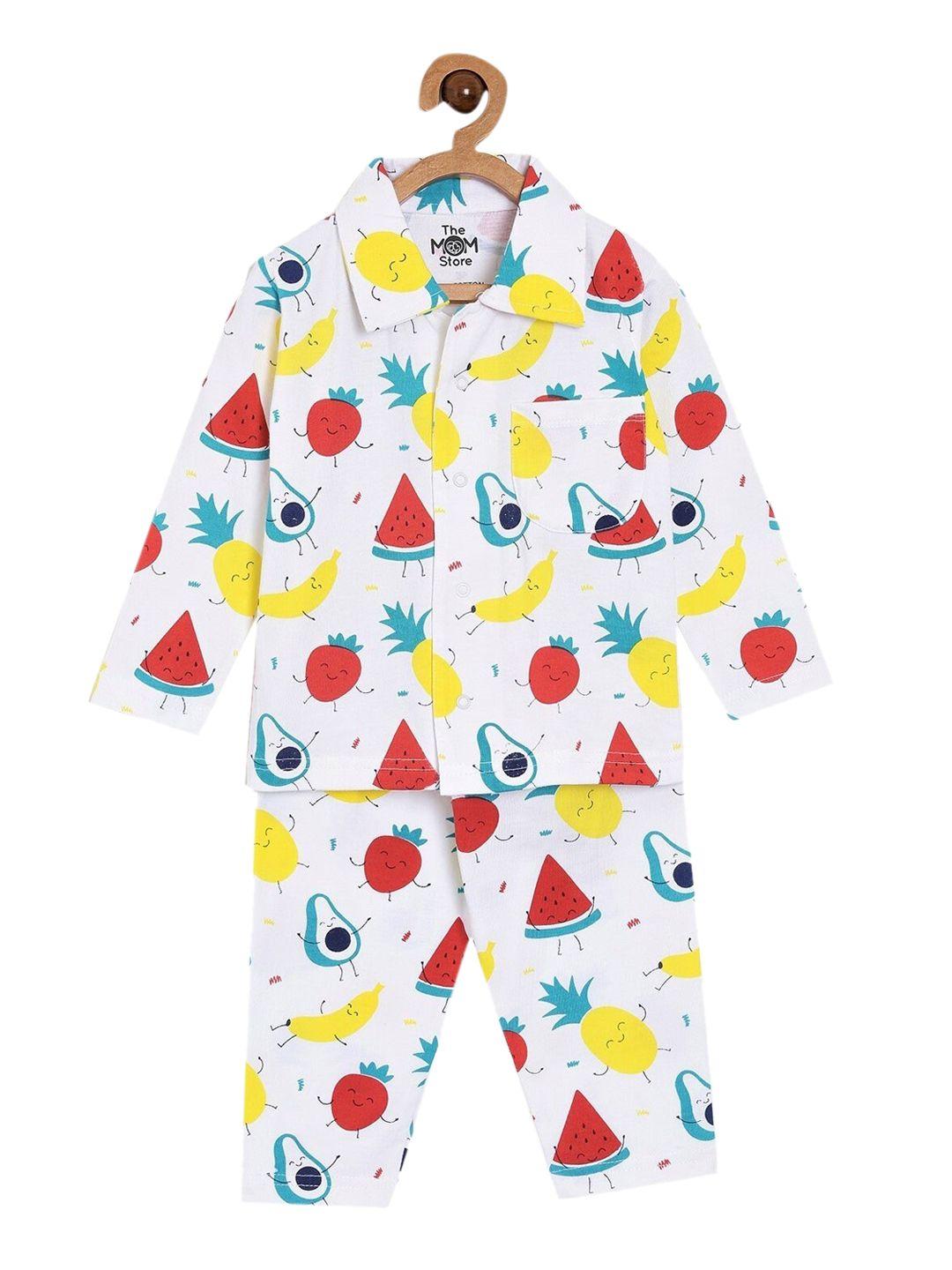 the mom store unisex kids white printed night suit