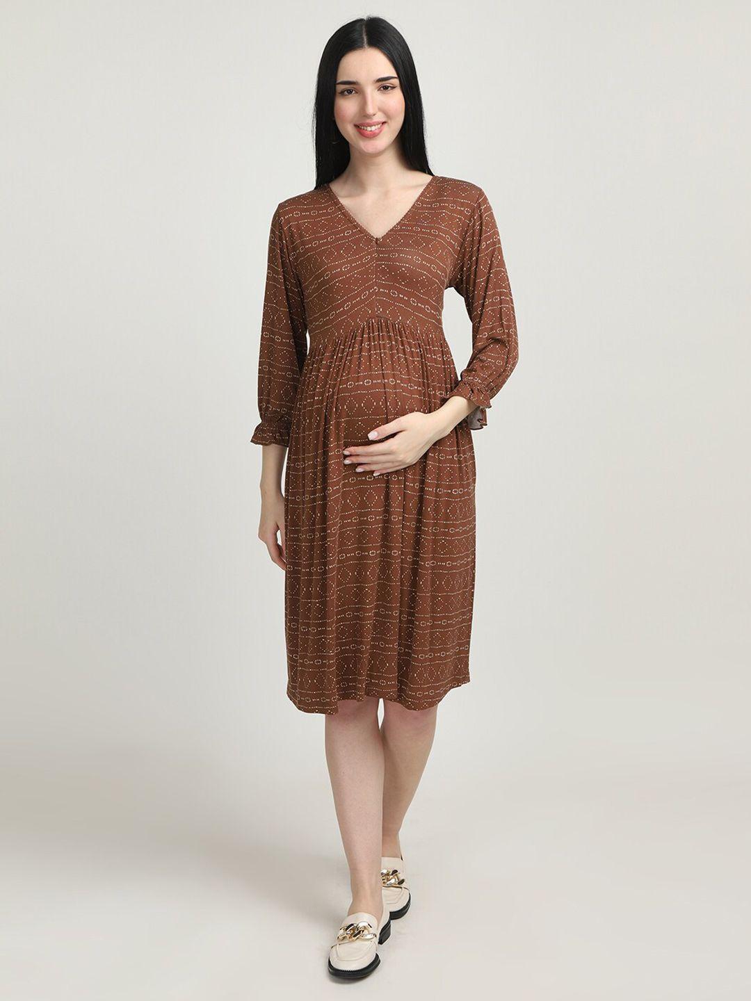 the mom store v-neck polka dot print fit & flare dress