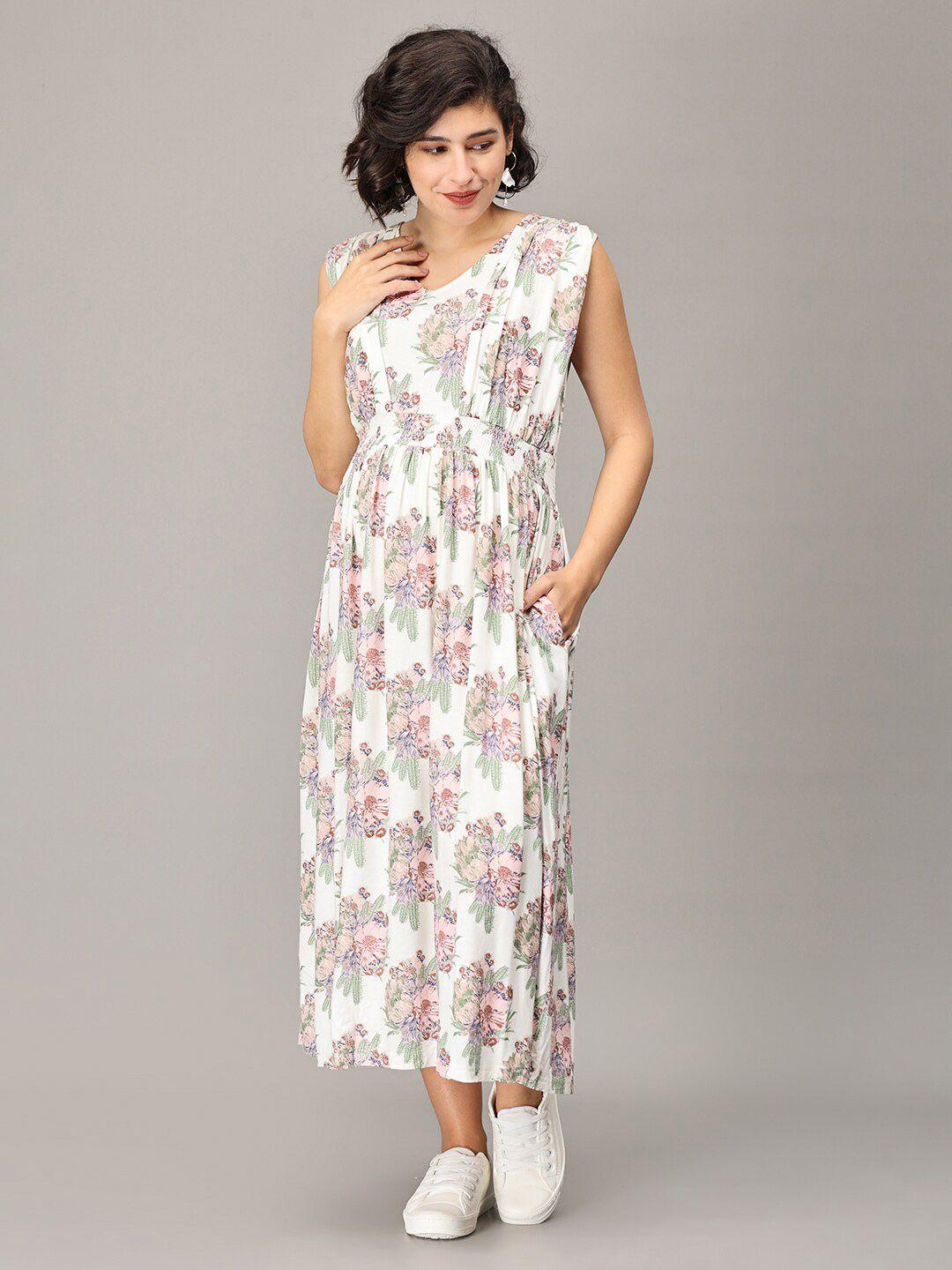 the mom store white floral print maxi dress