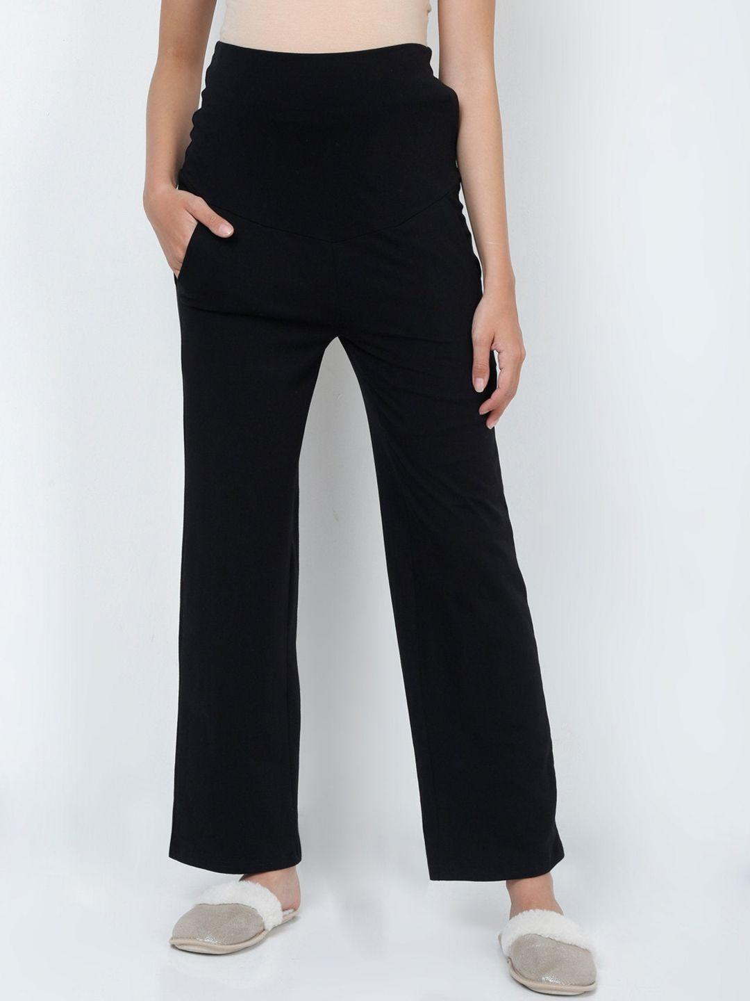 the mom store women black solid comfy maternity track pants