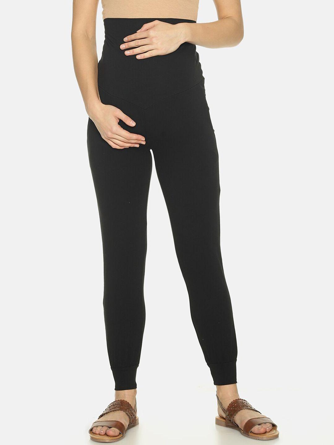 the mom store women black solid maternity joggers
