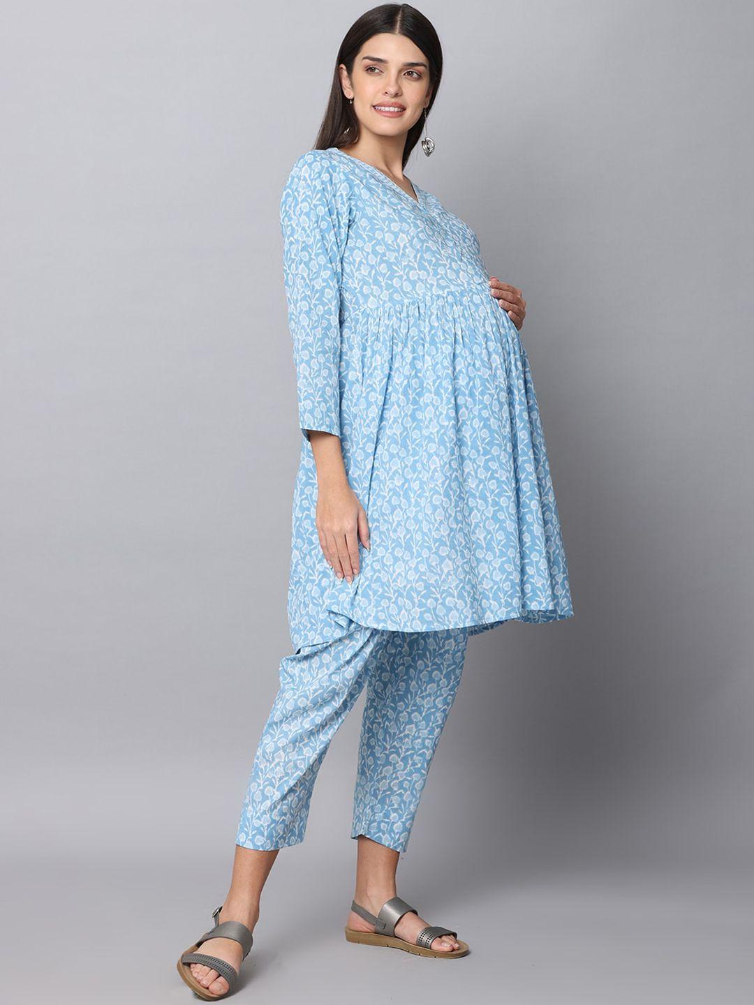 the mom store women floral printed pure cotton kurta with trousers