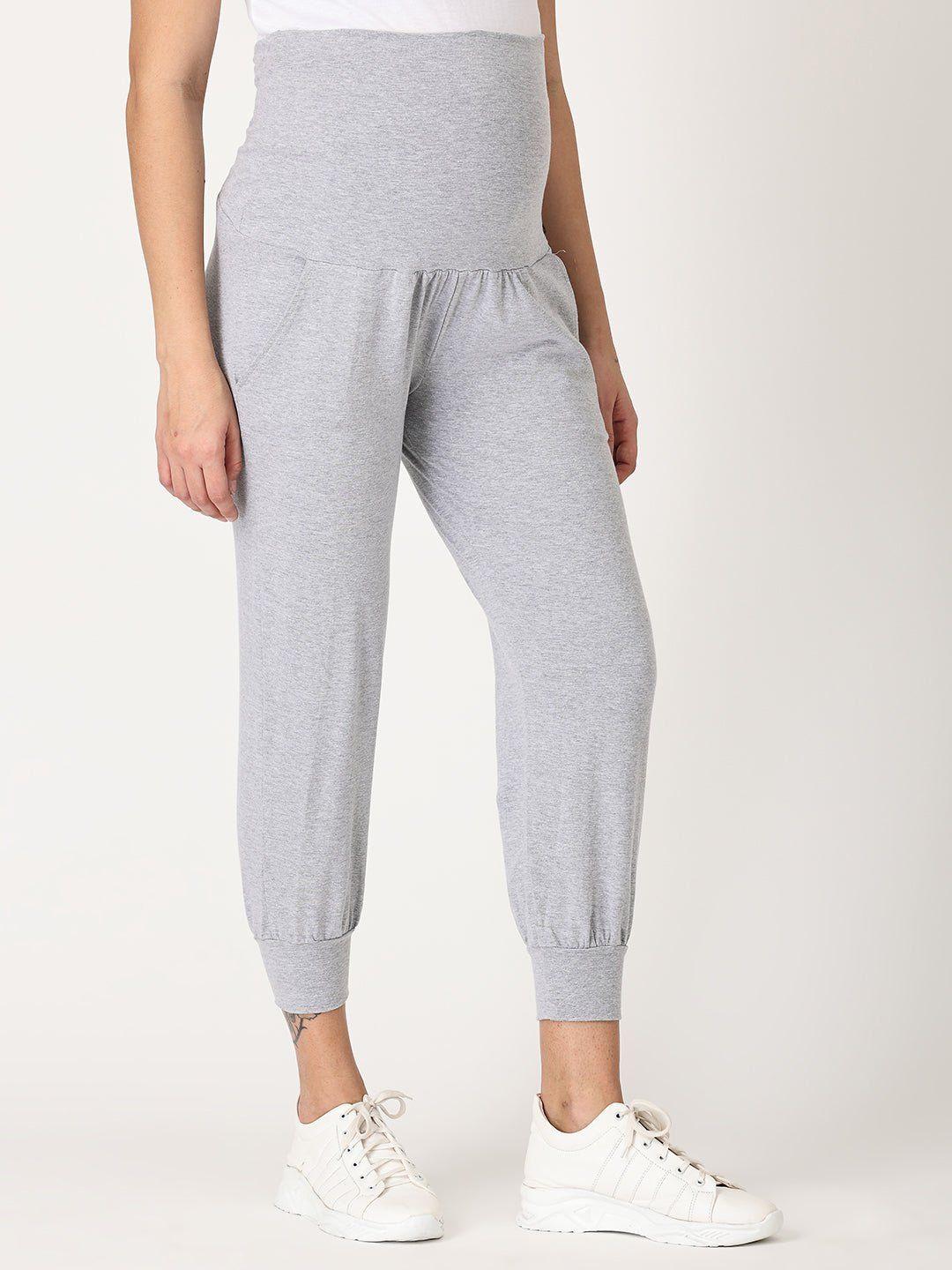 the mom store women grey solid maternity straight fit joggers