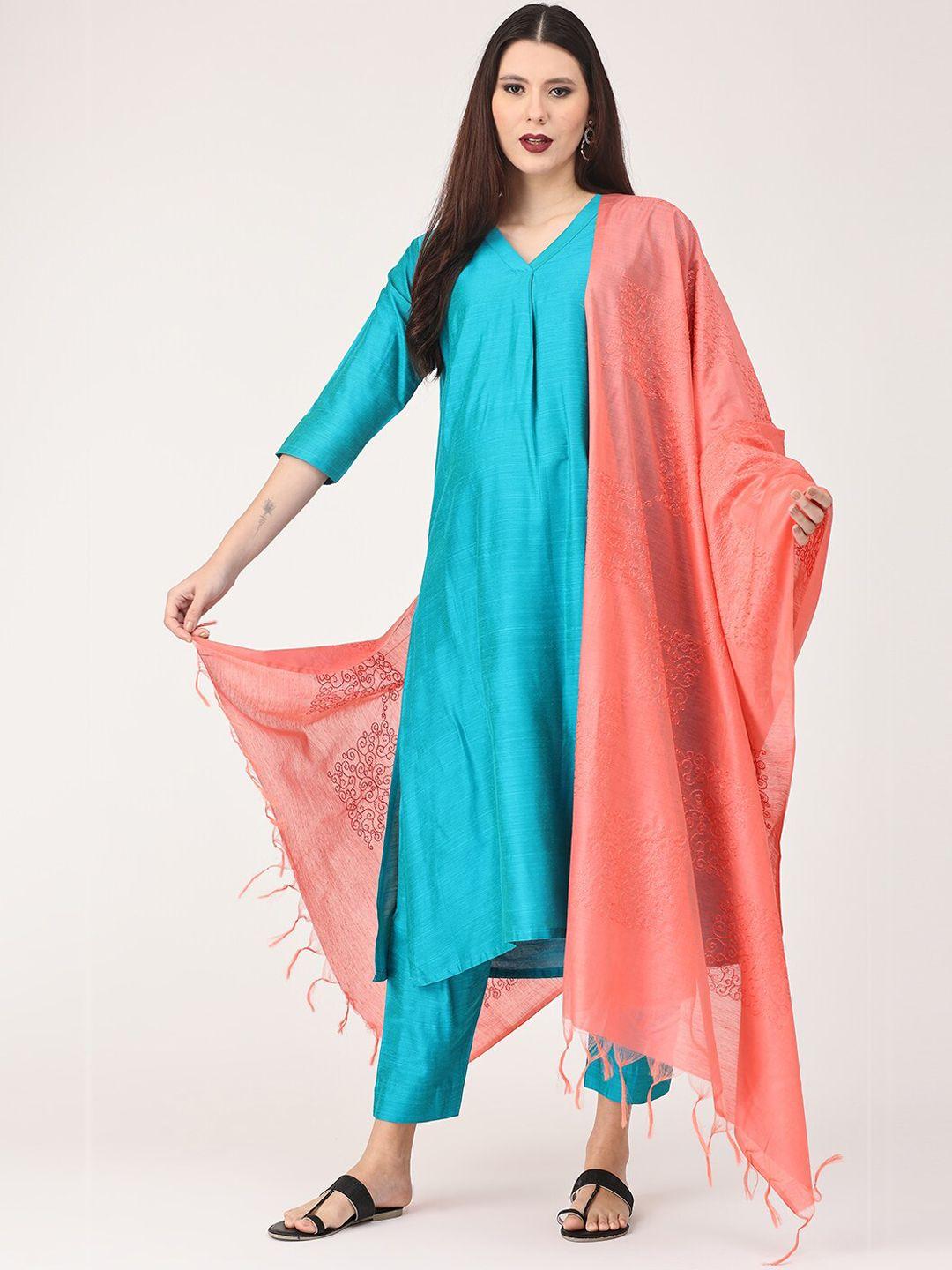 the mom store women raw silk maternity kurta with trouser & dupatta