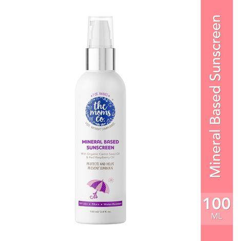 the moms co. baby waterproof spf 50+ natural mineral based sunscreen (100 ml)