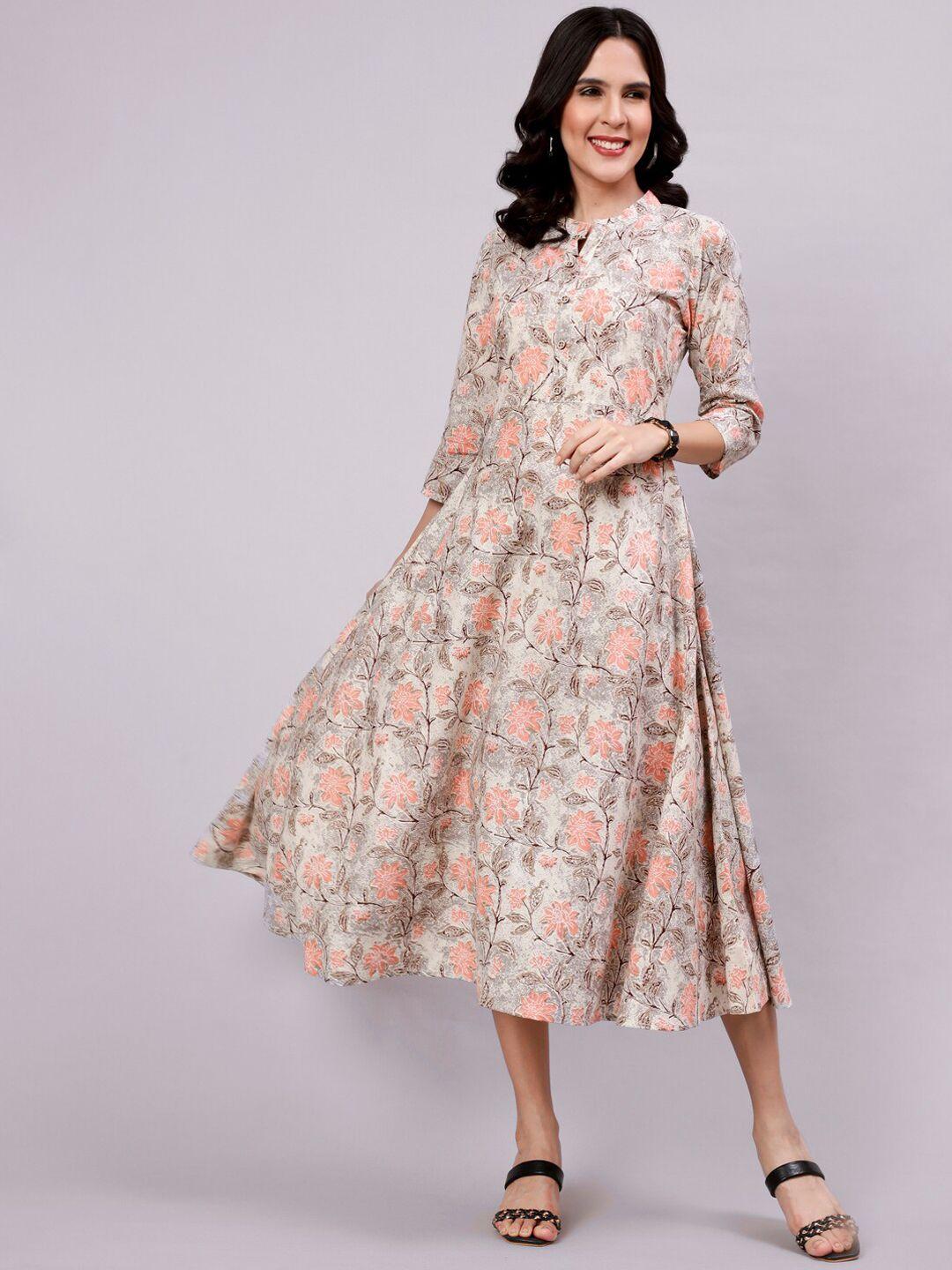 the nks plus  floral printed mandarin collar fit&flare cotton midi dress