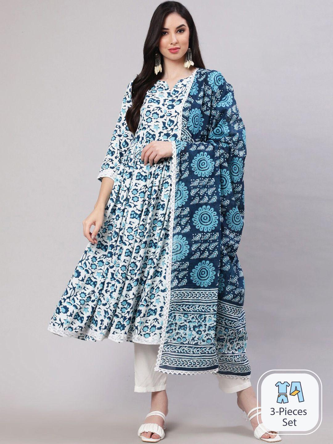 the nks plus abstract printed anarkali kurta with trousers & dupatta