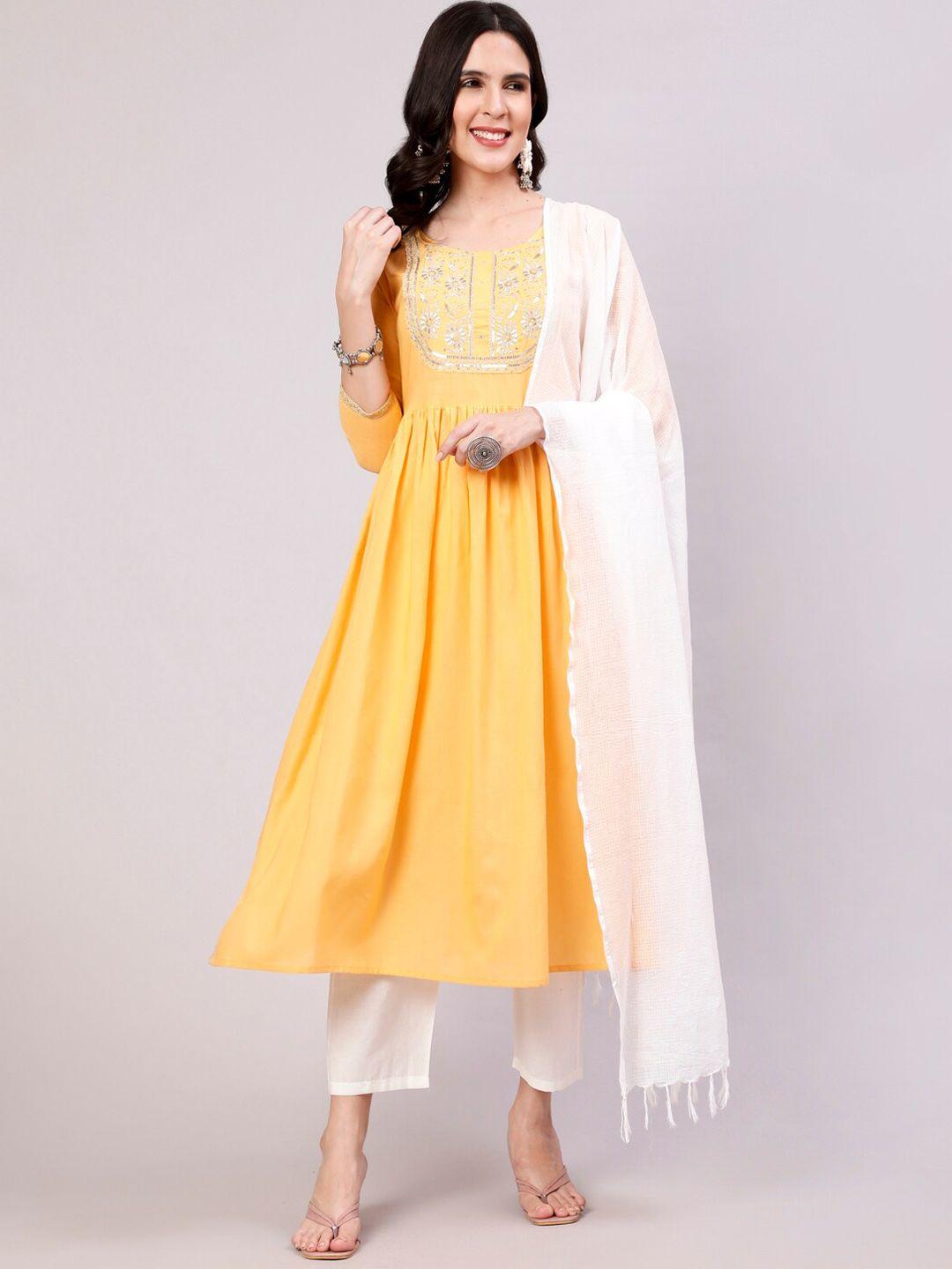 the nks plus embroidered anarkali kurta with trousers & with dupatta