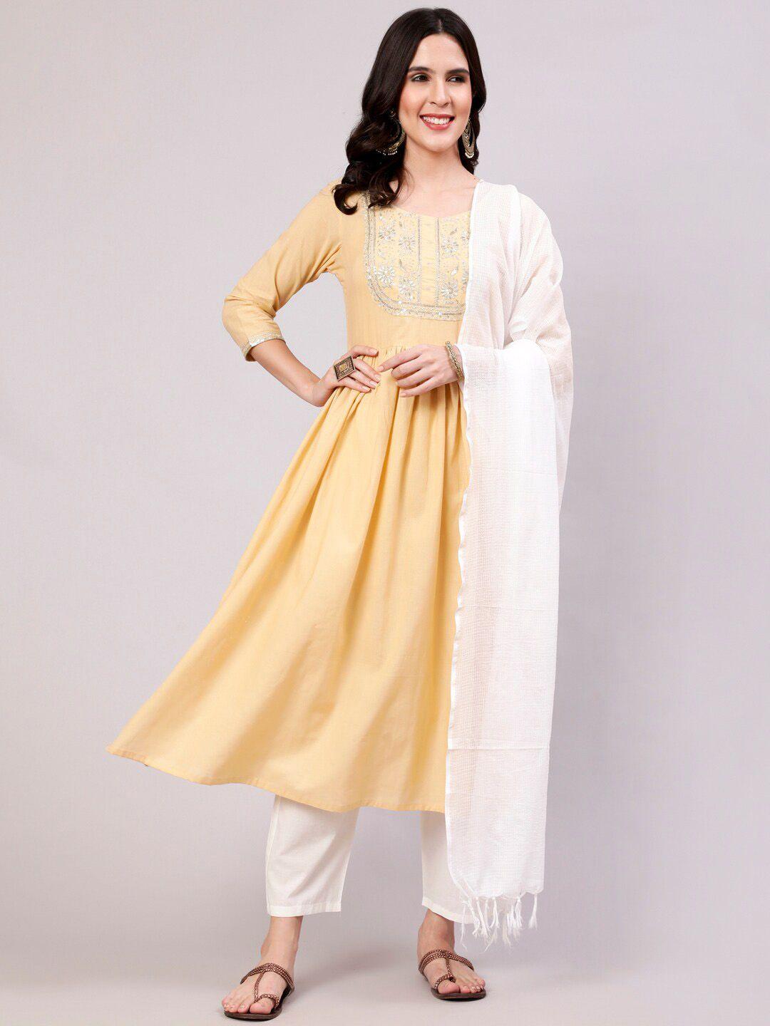 the nks plus embroidered anarkali kurta with trousers & with dupatta