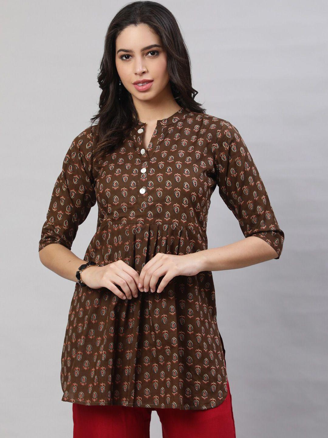 the nks plus ethnic motif print mandarin collar cotton a-line top