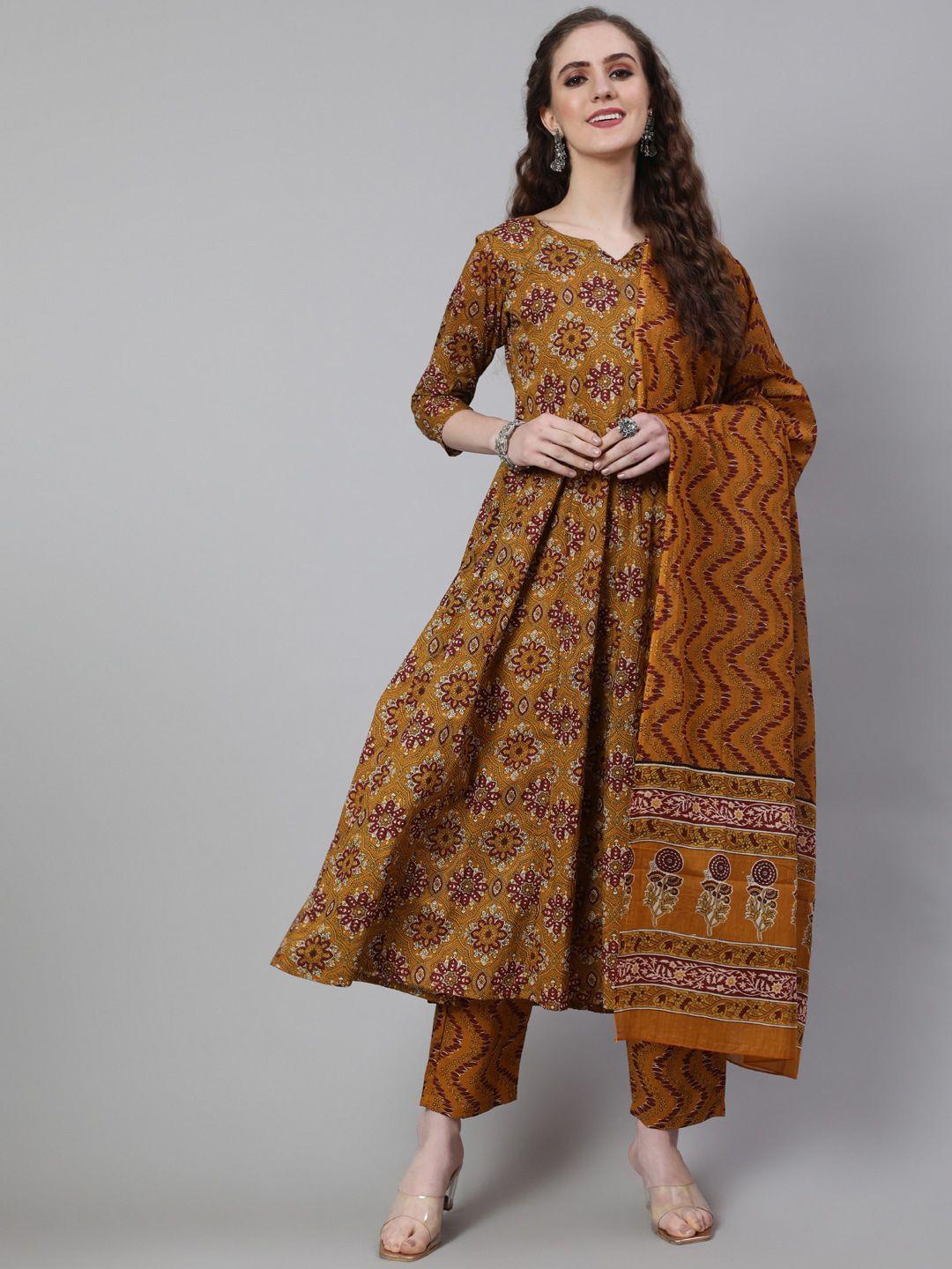 the nks plus ethnic motifs printed pure cotton kurta with trousers & dupatta