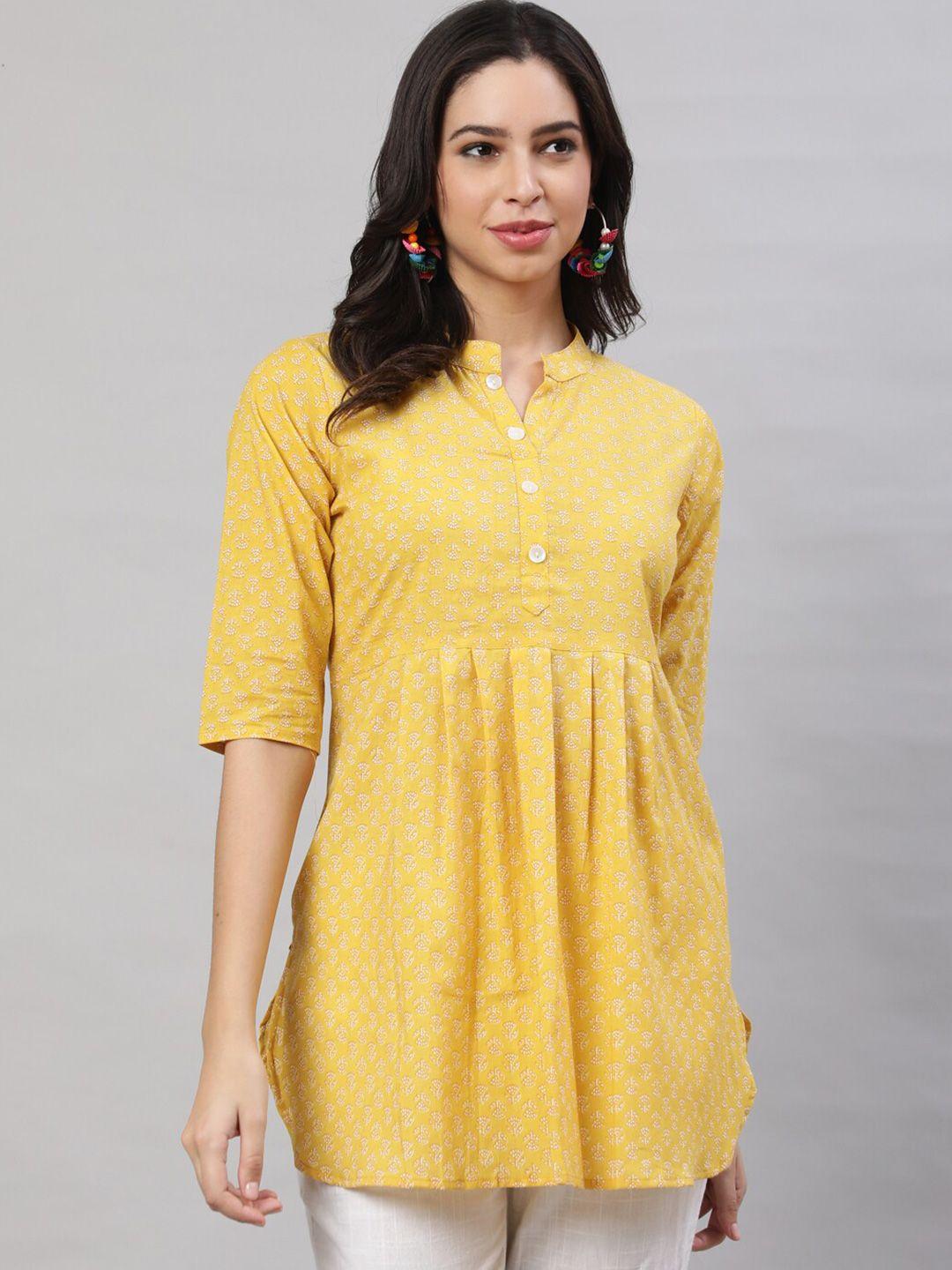 the nks plus floral printed mandarin collar cotton a-line top