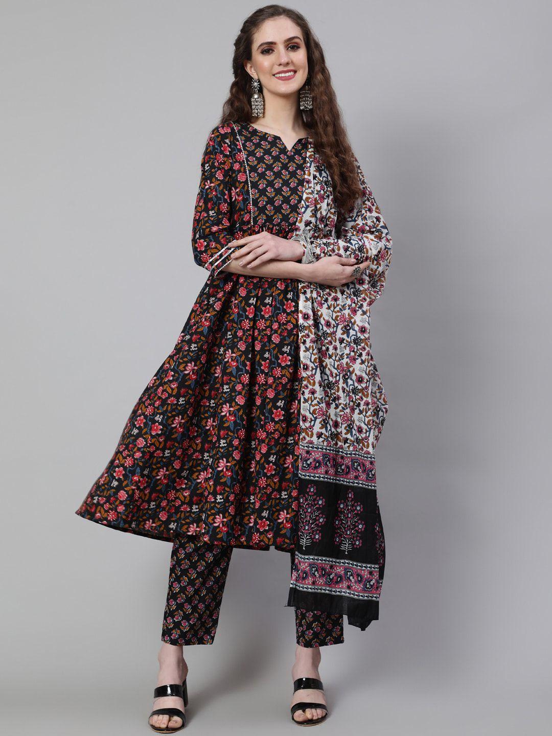 the nks plus floral printed pure cotton kurta with trousers & dupatta
