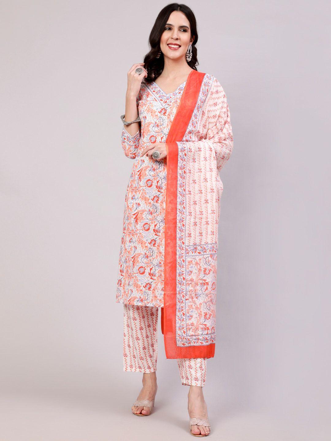 the nks plus floral printed regular pure cotton kurta with trousers & dupatta