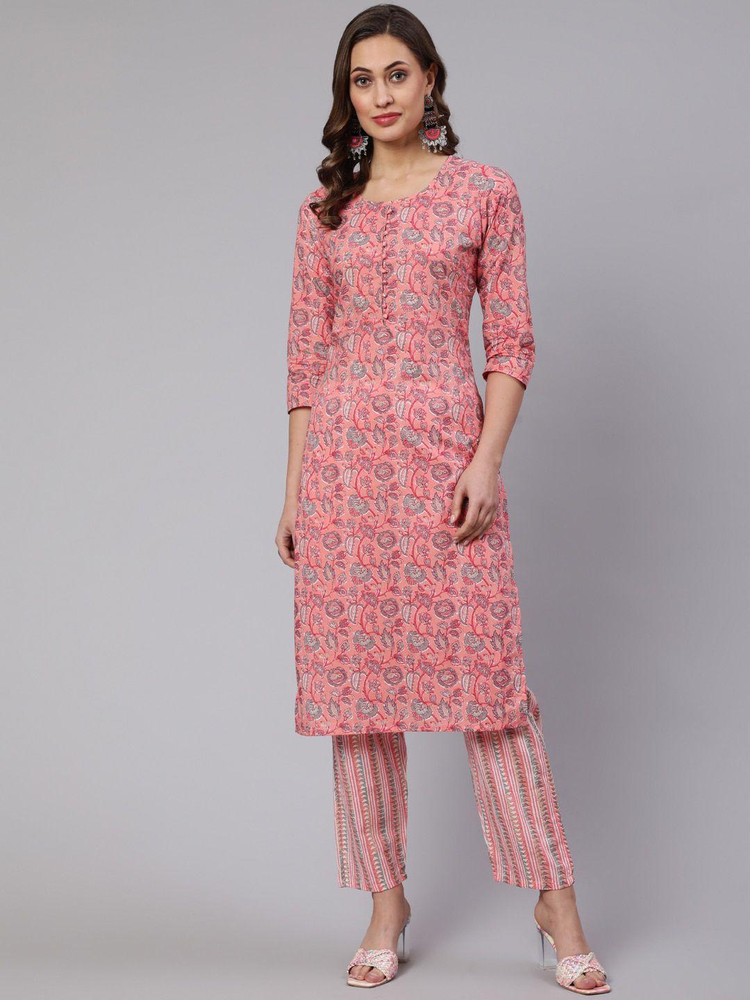 the nks plus floral printed regular pure cotton kurta with trousers