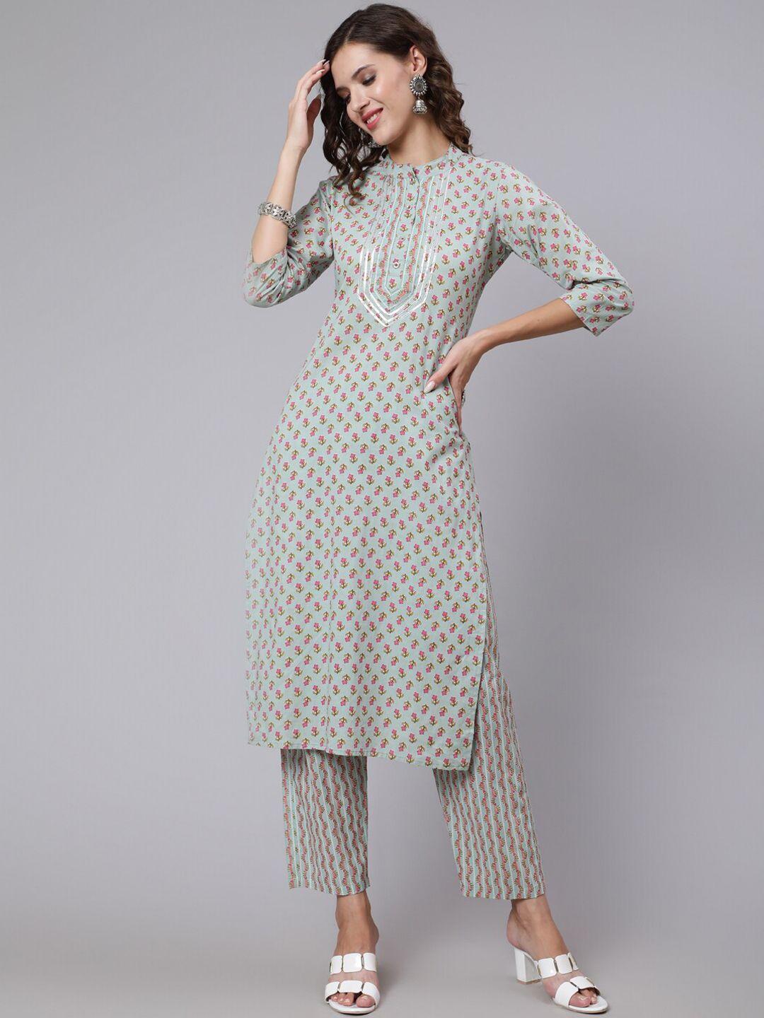 the nks plus women floral printed pure cotton kurta with trousers