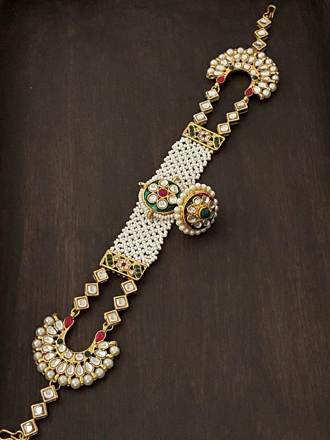 the opal factory  gold-plated artificial stone & pearl studded matha patti head jewellery