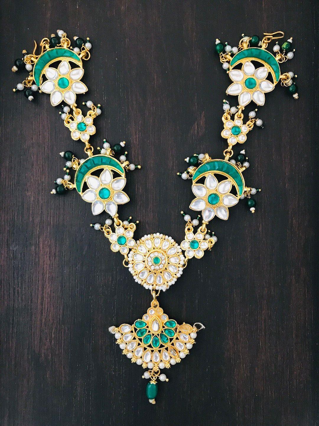 the opal factory gold-plated & green stone-studded mathapatti
