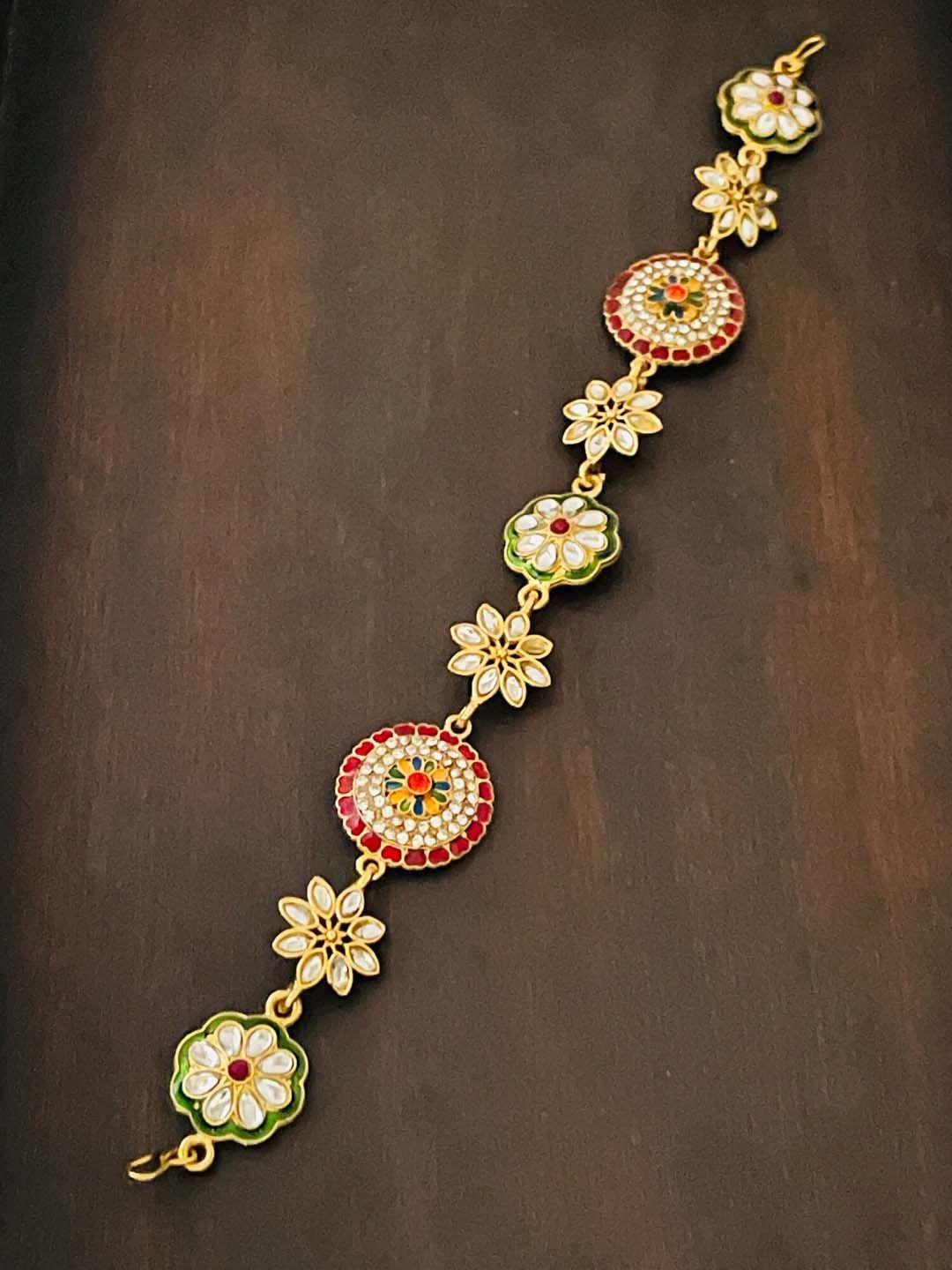 the opal factory gold-plated multi-coloured stone-studded bridal sheeshphool