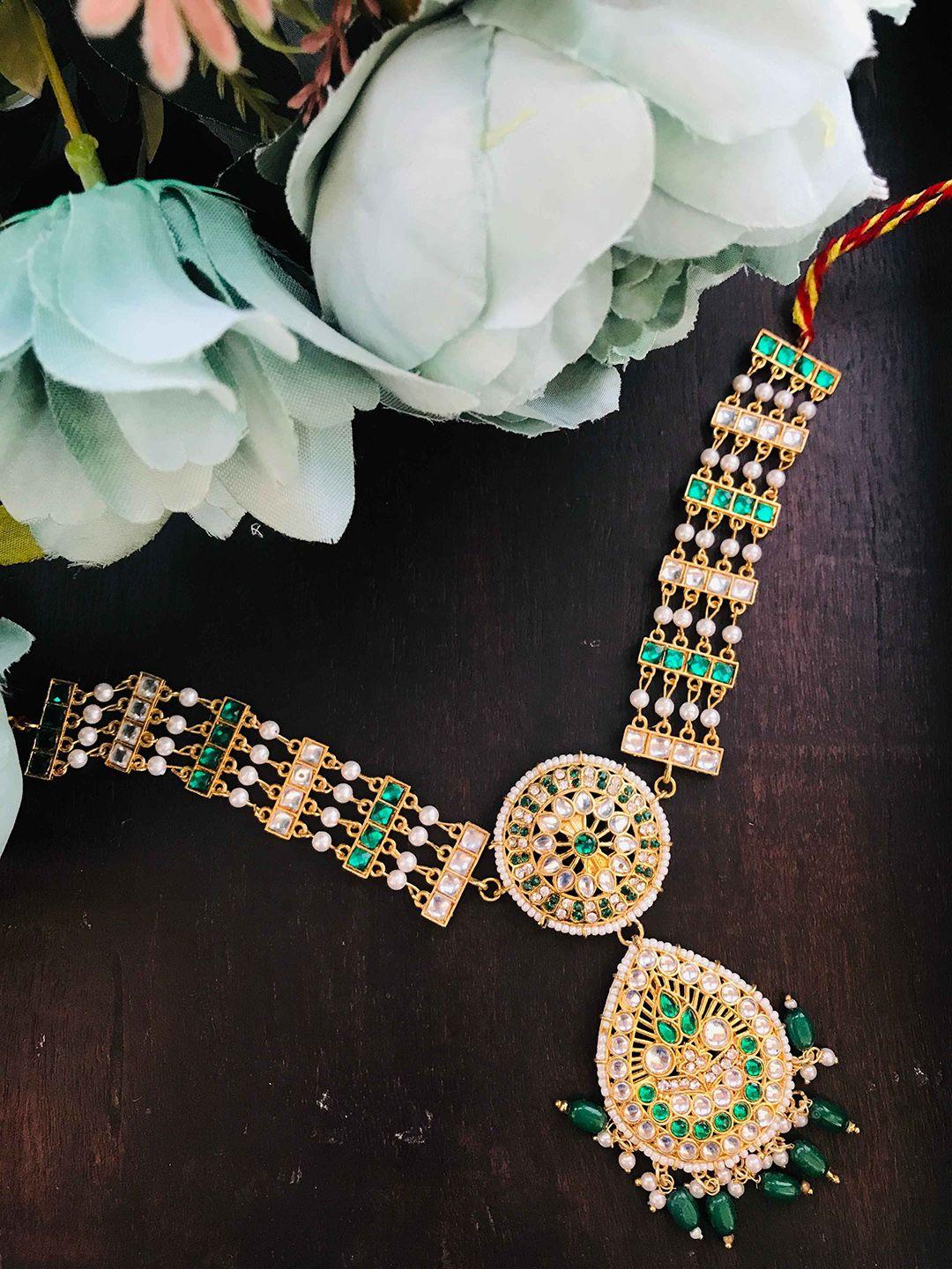 the opal factory gold-plated stone-studded & pearl beaded sheeshphool