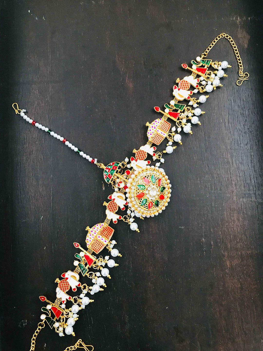 the opal factory gold-plated stone-studded & pearl beaded sheeshphool