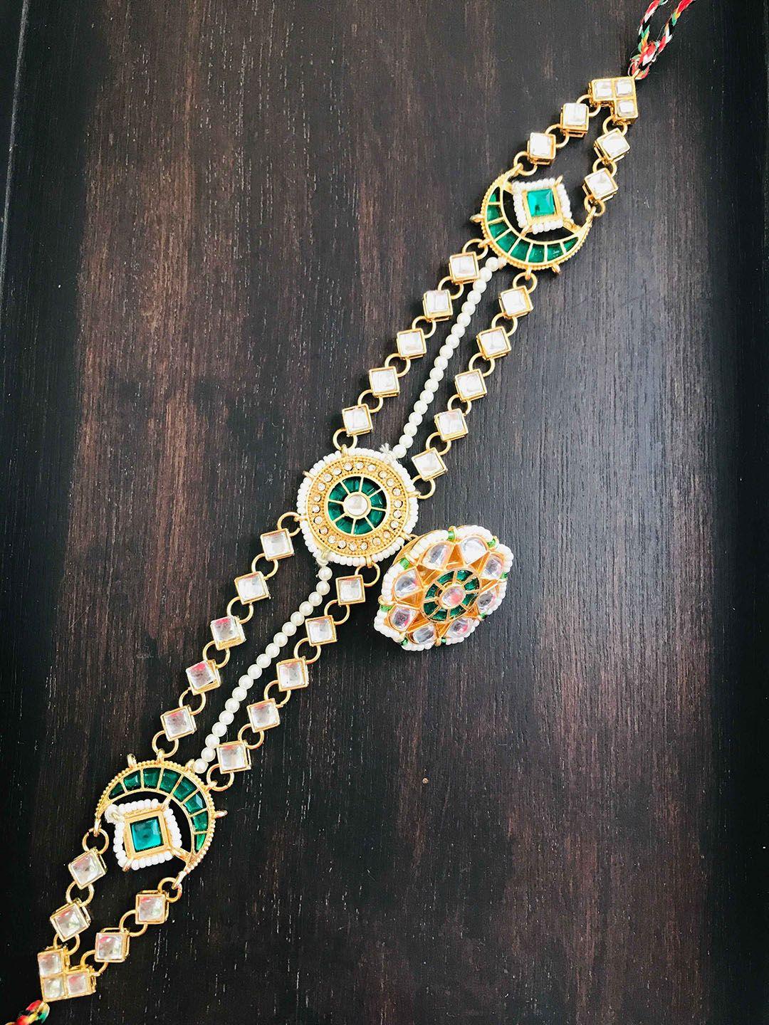 the opal factory gold-plated white stone-studded & beaded sheeshphool