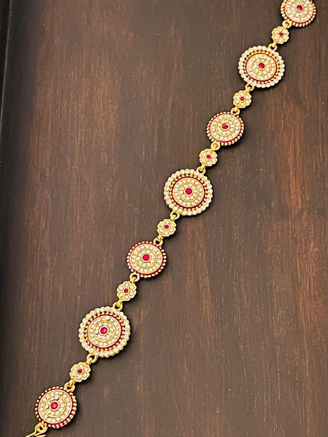 the opal factory gold-toned & red ad studded sheeshphool