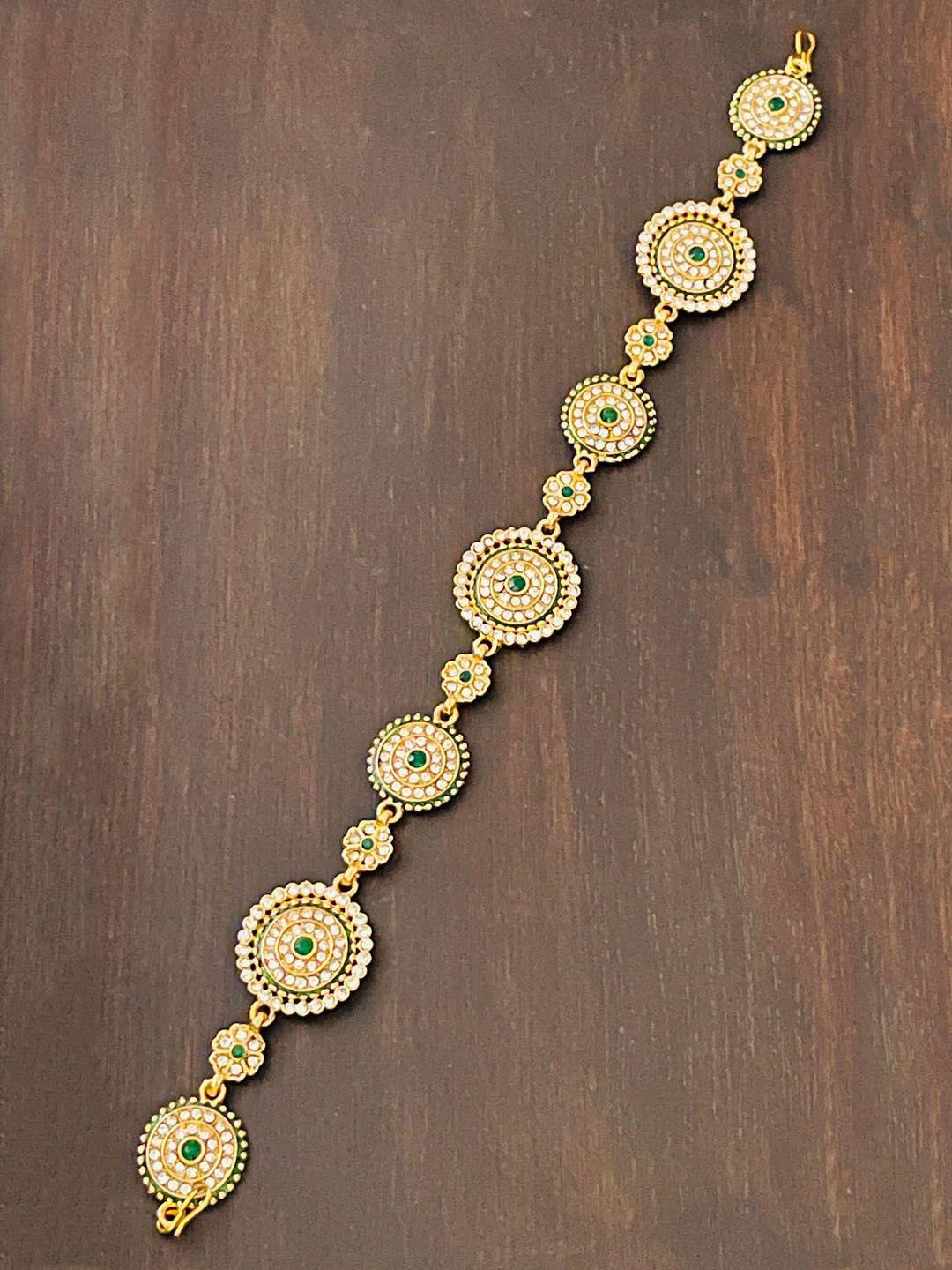 the opal factory green & gold-toned stone-studded sheeshphool