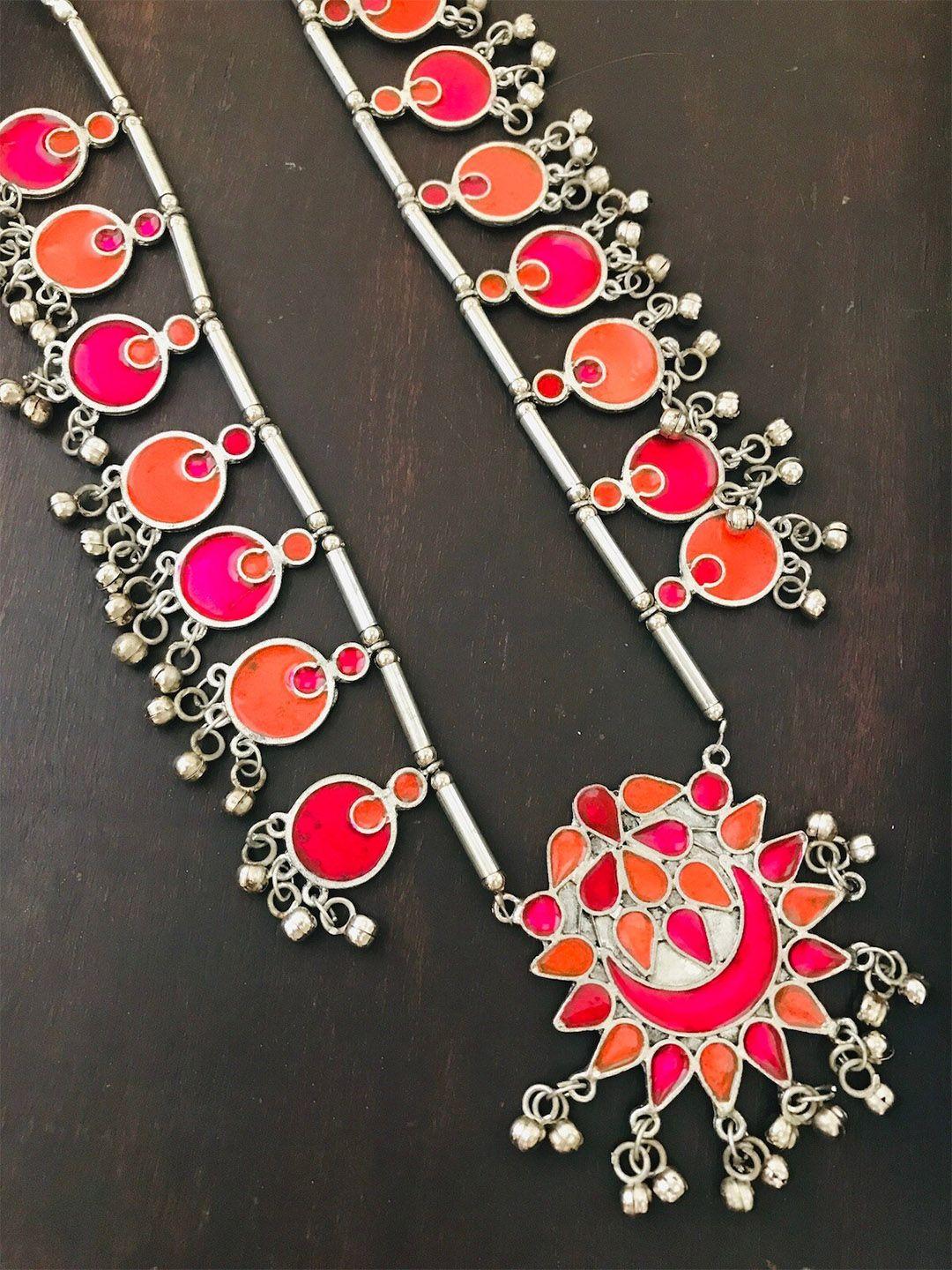 the opal factory silver-toned & pink silver-plated oxidised necklace