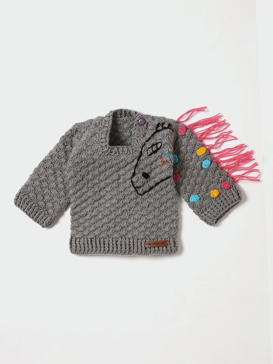 the original knit infants floral self design square neck acrylic pullover