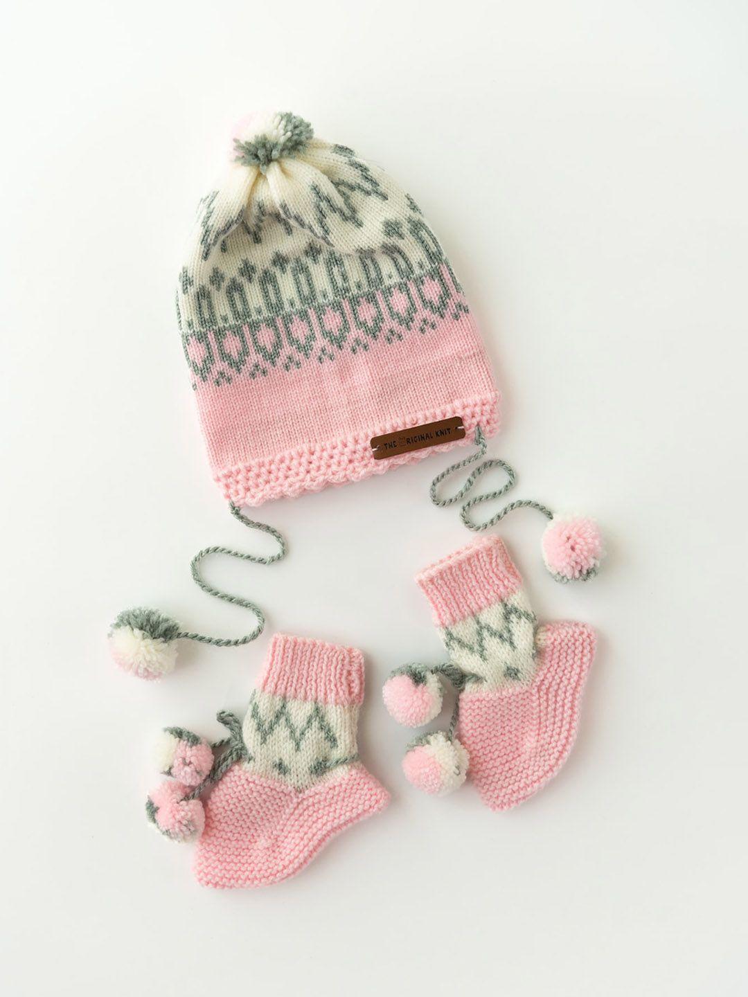 the original knit infants girls pink & white cap and socks