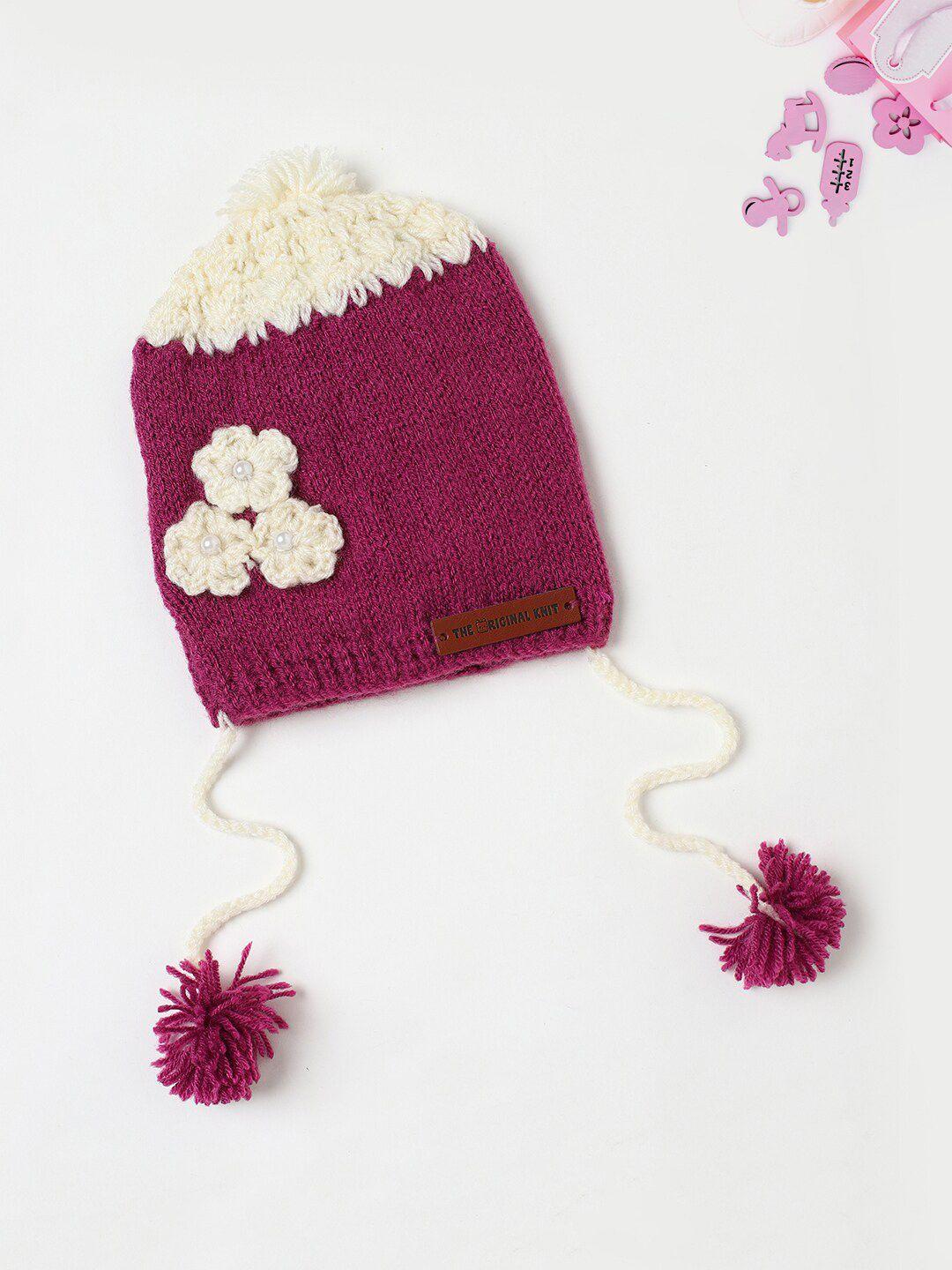 the original knit kids flower embellished acrylic beanie