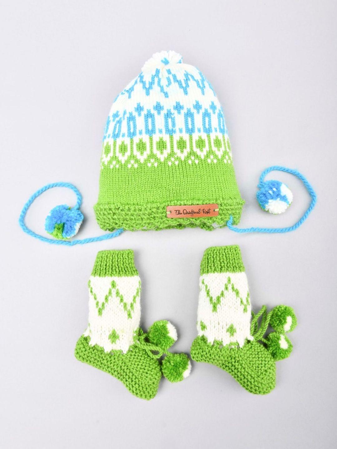 the original knit kids green & blue knitted acrylic beanie with socks